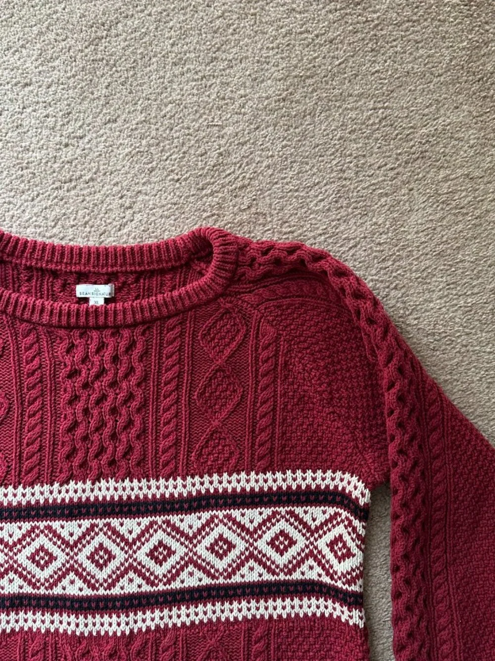 LL Bean Sweater Womens XL Signature Crewneck Chunky Cableknit Long Sleeve Red - Picture 4 of 12